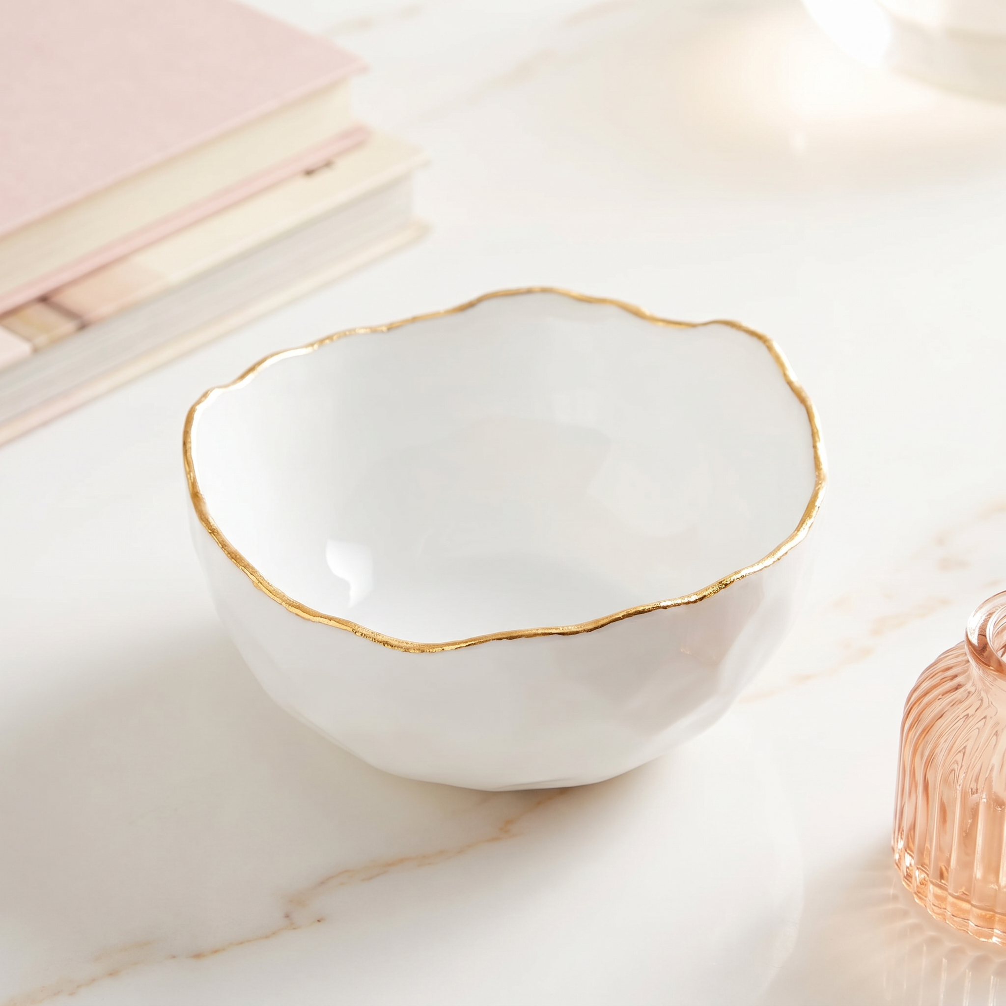 Gold-Rim Selenite Bowl