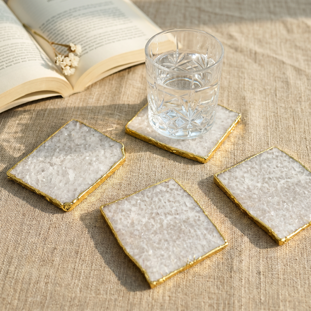 Clear Quartz Coaster Set