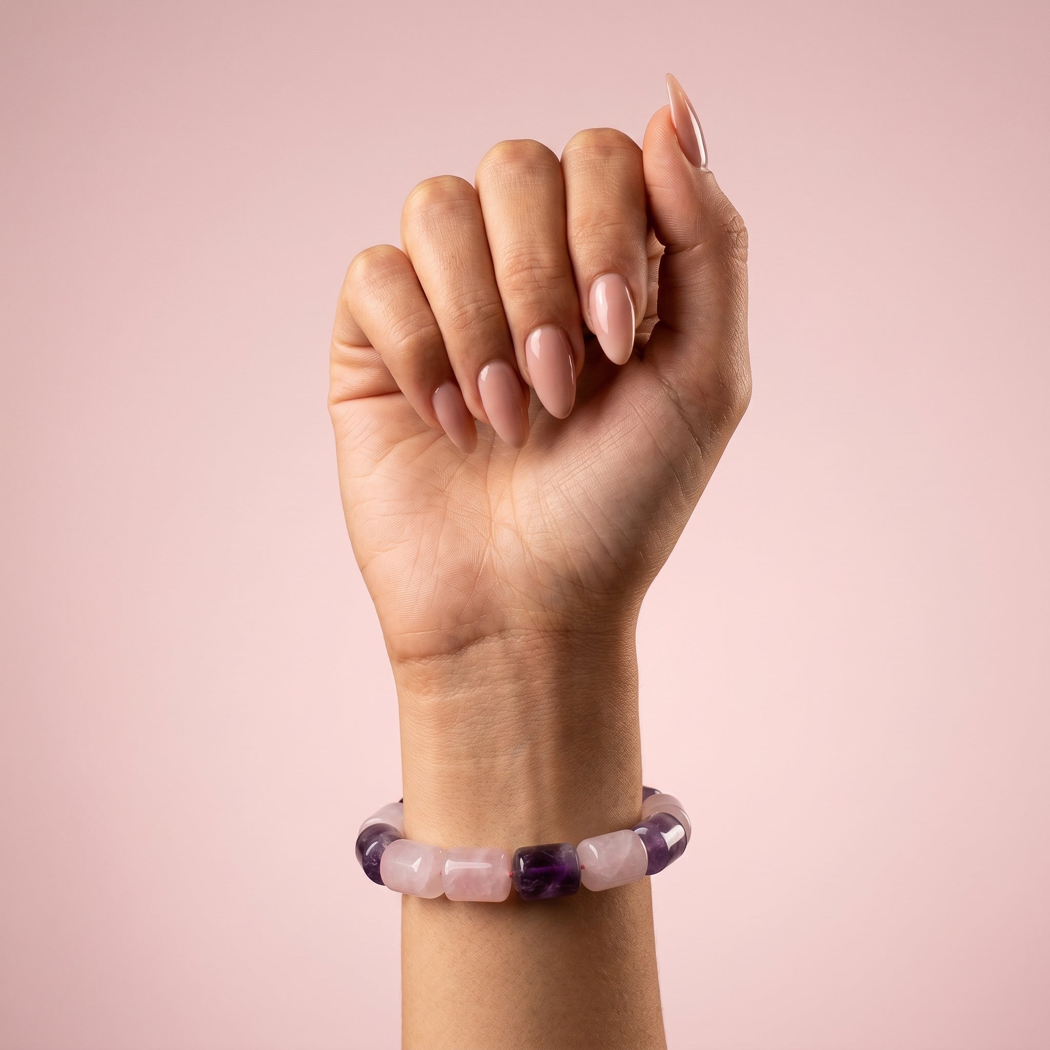 Rose Quartz + Amethyst Barrel Bracelet