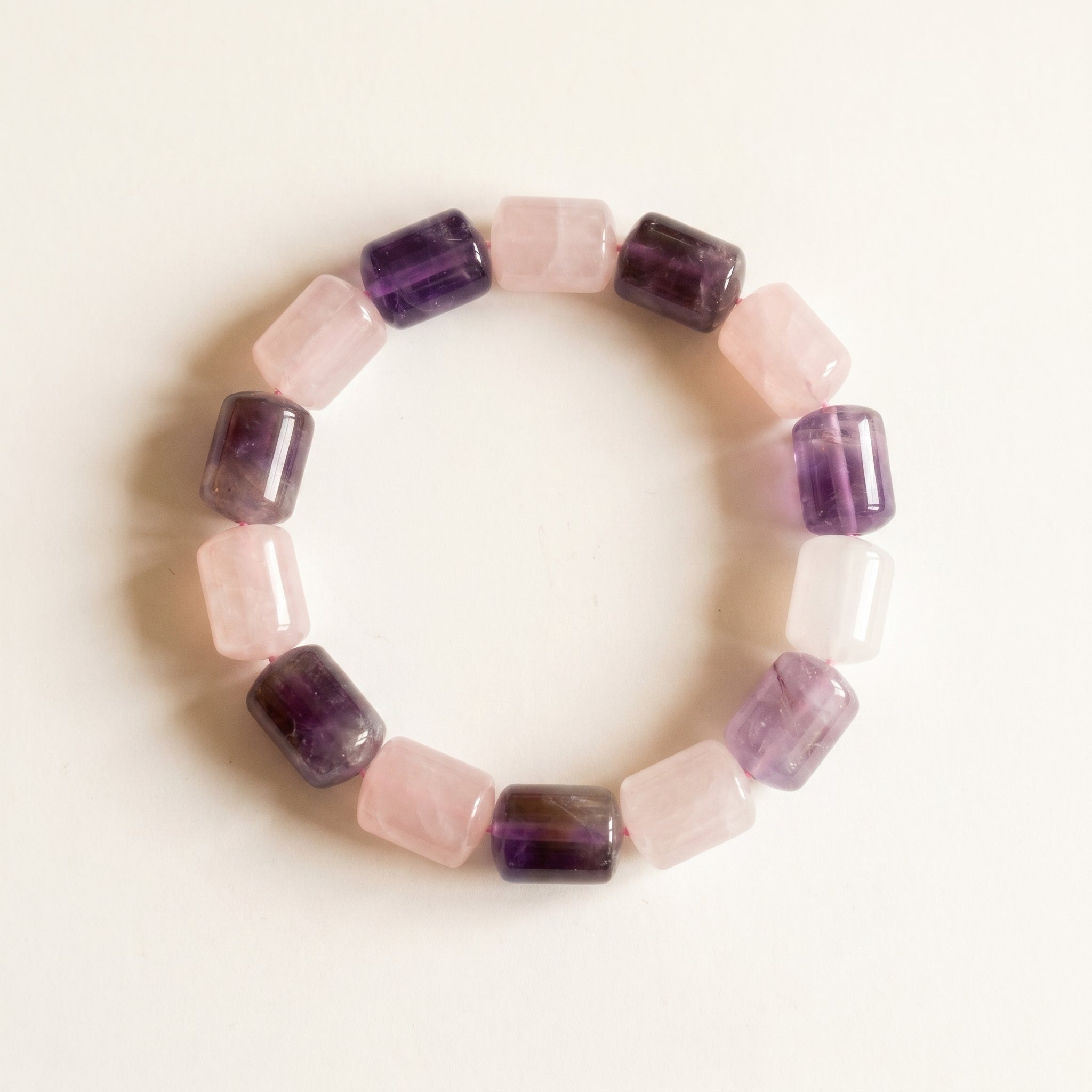 Rose Quartz + Amethyst Barrel Bracelet