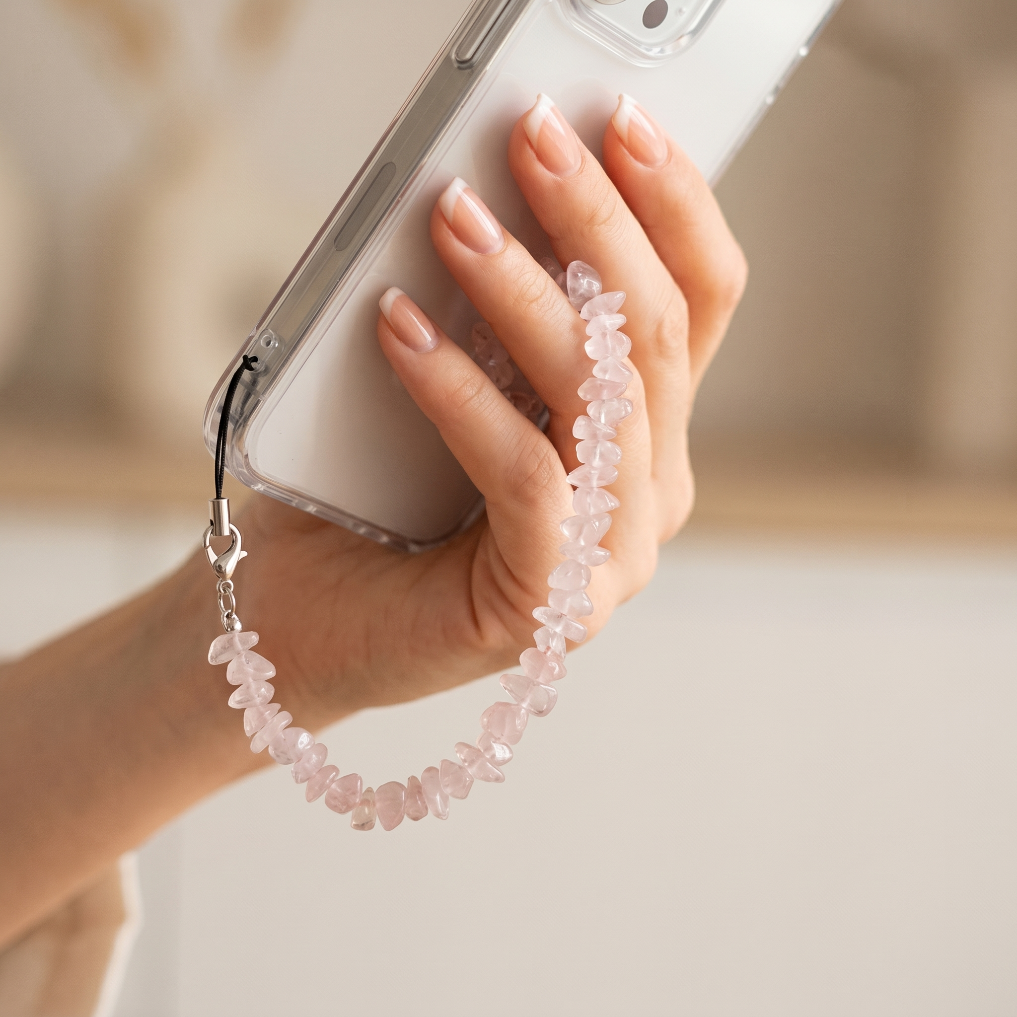 Rose Quartz Chip Phone Charm