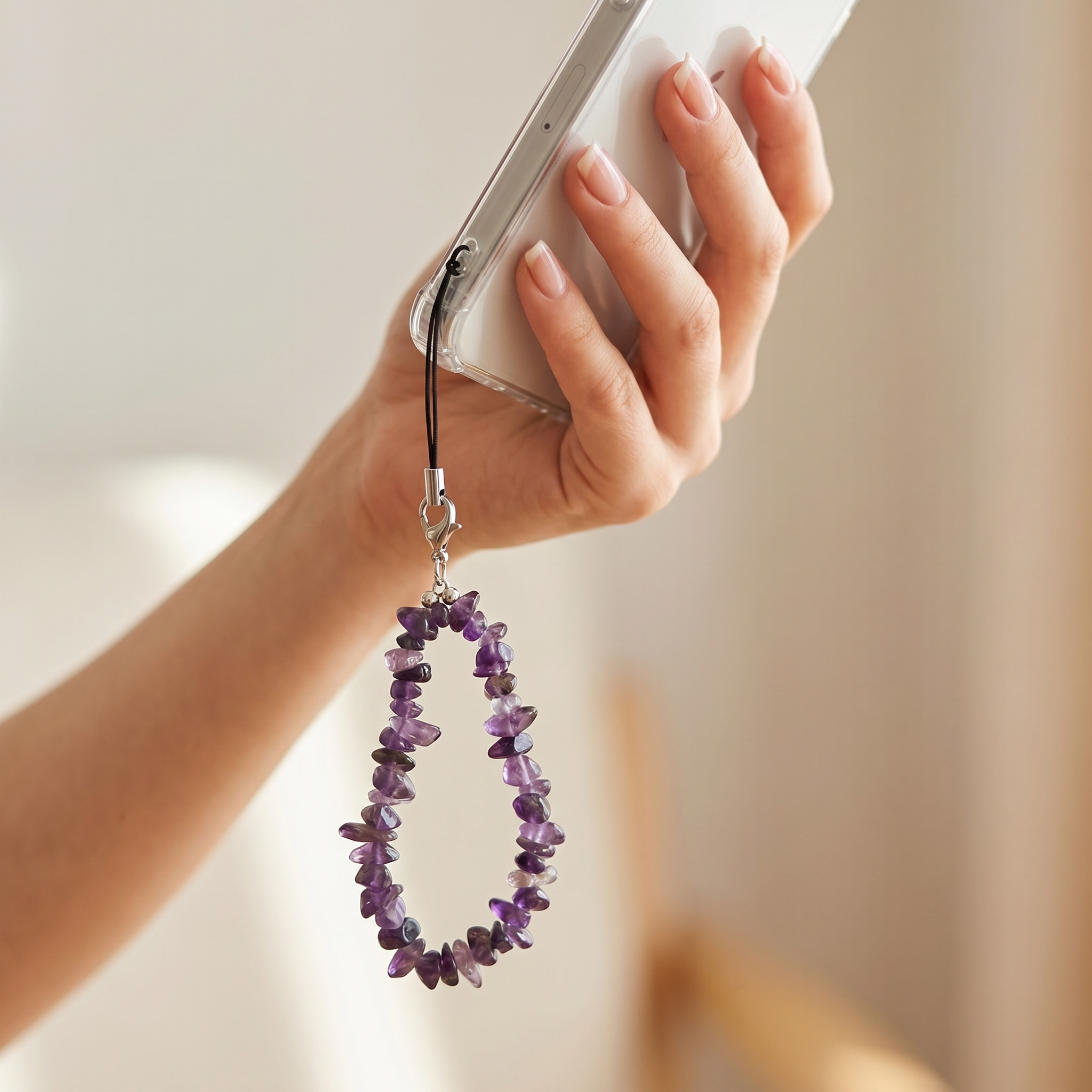 Amethyst Chip Stone Phone Charm